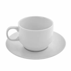 Bistro White Dinnerware 10 Strawberry Street BISTRO-10 6 Oz. White Tea Cup And Saucer Set