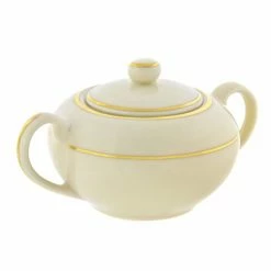 Cream Double Gold Dinnerware 10 Strawberry Street CGLD0018 8 Oz. Cream Double Gold Line Sugar Bowl With Lid