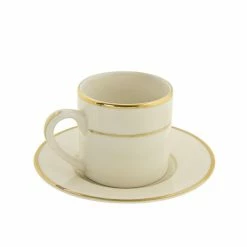 Cream Double Gold Dinnerware 10 Strawberry Street CGLD0428 3 Oz. Cream Double Gold Line Can Demitasse Cup And Saucer