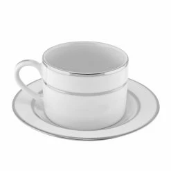 Double Silver Line Dinnerware 10 Strawberry Street DSL0009 6 Oz. Double Silver Line Cup And Saucer
