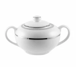 Double Silver Line Dinnerware 10 Strawberry Street DSL0018 Double Silver Line Sugar Bowl With Lid 8 Oz. - 1/2 Doz