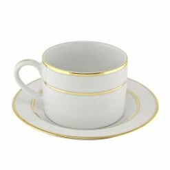 Double Gold Line Dinnerware 10 Strawberry Street GLD0009 6 Oz. Double Gold Line Cup And Saucer