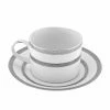 Sophia Dinnerware 10 Strawberry Street SOP-9 Sophia Can Cup And Saucer Set 8 Oz. -Strawberry Fields 10 Strawberry Street SOP 9 8 oz Sophia Double Banded Platinum Can Cup and Saucer Set 24 pcs 172781 large
