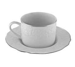 Vine Silver Line Dinnerware 10 Strawberry Street VINE-9SL Vine Silver Line Cup And Saucer 7 Oz.