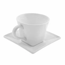 Whittier Square Dinnerware 10 Strawberry Street WTR-FLRSQCUP Whittier Square Flared White Cup And Saucer 8 Oz.